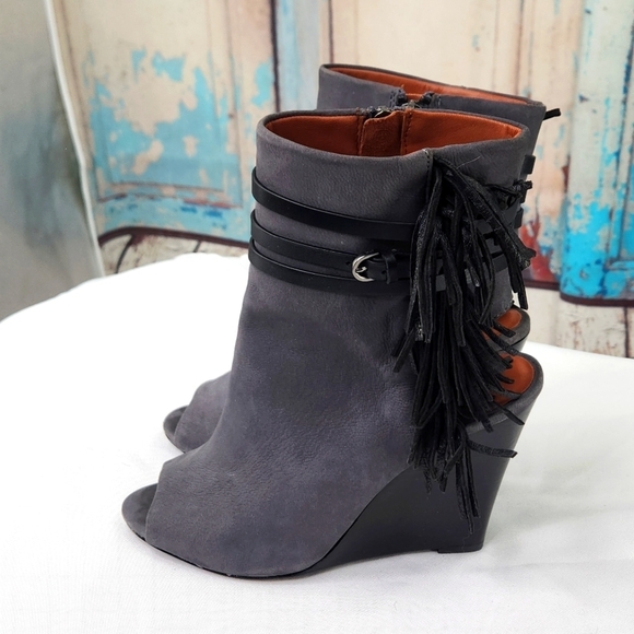 Rebecca Minkoff STEVIE Leather Peep-Toe Fringe Boot Bootie - Picture 3 of 8